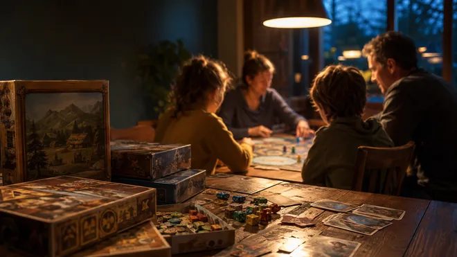 Family playing board games on a warm evening